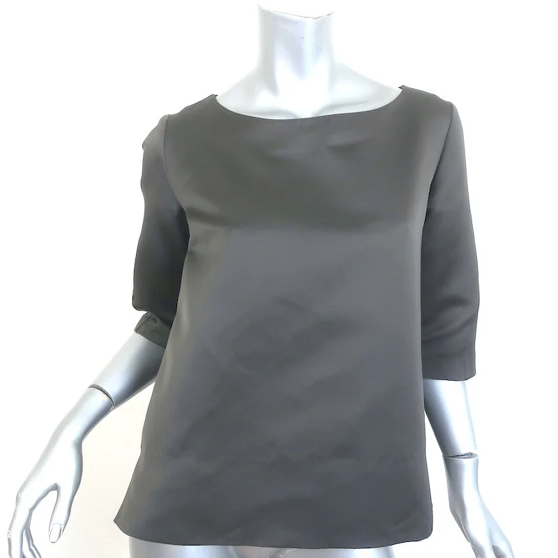 Marni Pleated-Back Blouse Dark Gray Satin Size 40 Pastel Color Blouse