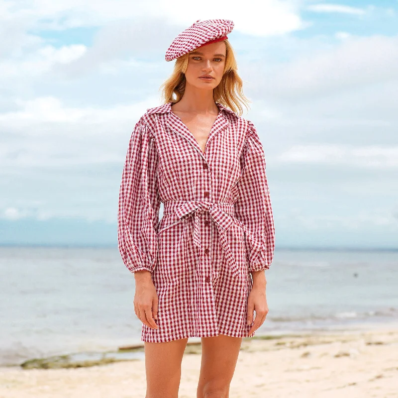 MEGHAN Mini Dress, in Gingham Red Trendy Wraparound Mini Dress
