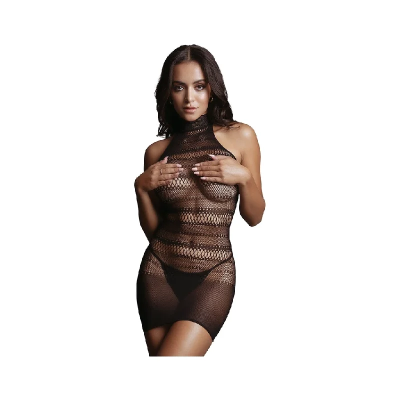 High Lace Neck Net Mini Dress Chic Tropical Mini Dress