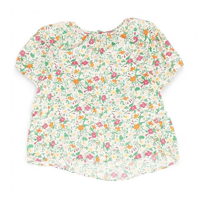 Multi Floral Short Sleeve Blouse Satin Bow Blouse