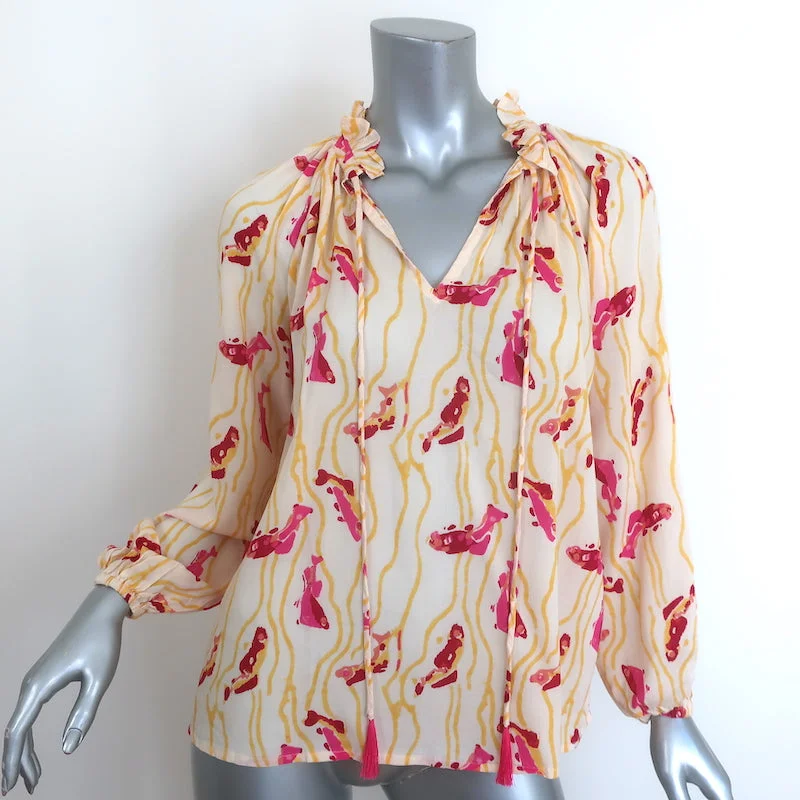 Natalie Martin Penny Tie-Neck Blouse Yellow Printed Crepe Size Extra Small NEW Sleeveless Chiffon Blouse