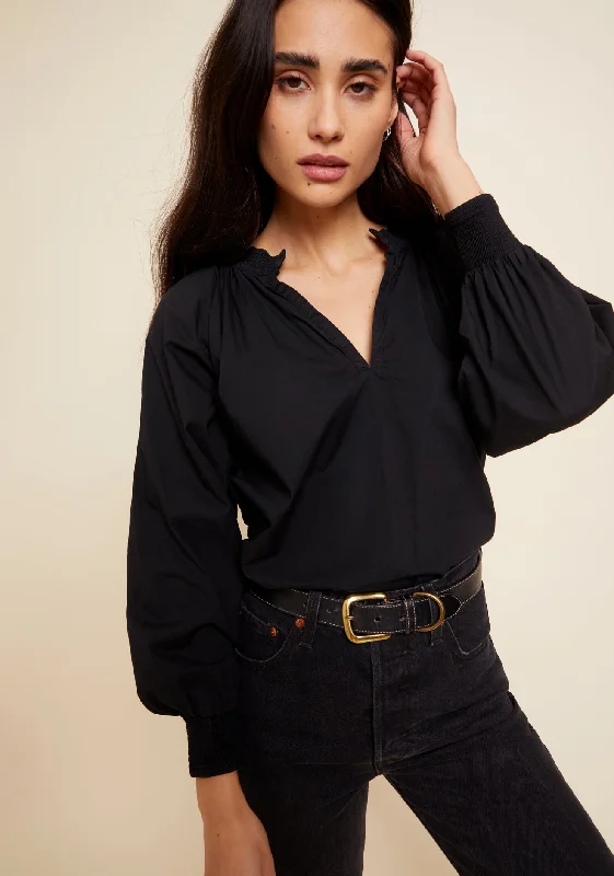 Nation LTD - Estelle Peasant Blouse in Jet Black Elegant Lace Blouse