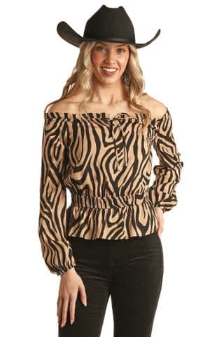 Panhandle Slim Women's Zebra Print Off The Shoulder Blouse Smart Business Blouse