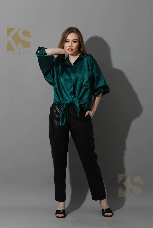 Oversized Satin Blouse Stretchy Fitted Blouse