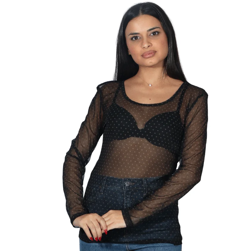 PAUL BRIAL - Mesh polka dot blouse Bell Sleeve Blouse