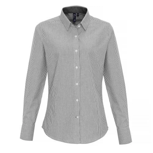 Premier Womens/Ladies Cotton Rich Oxford Stripe Blouse Side Tie Blouse