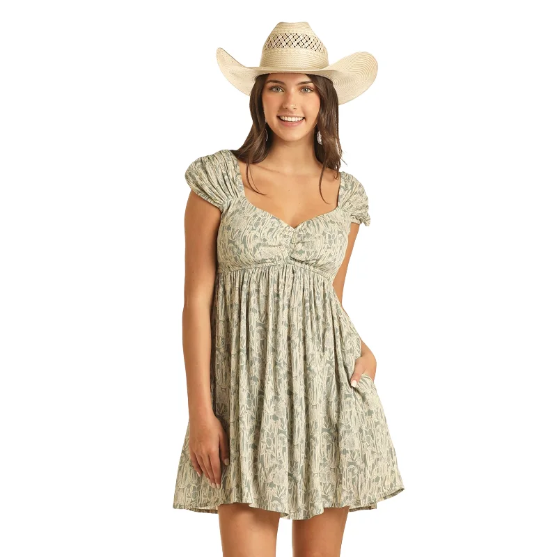 Rock & Roll Denim Ladies Cactus Print Jade Mini Dress BWD1R03896 Trendy Bodycon Mini Dress