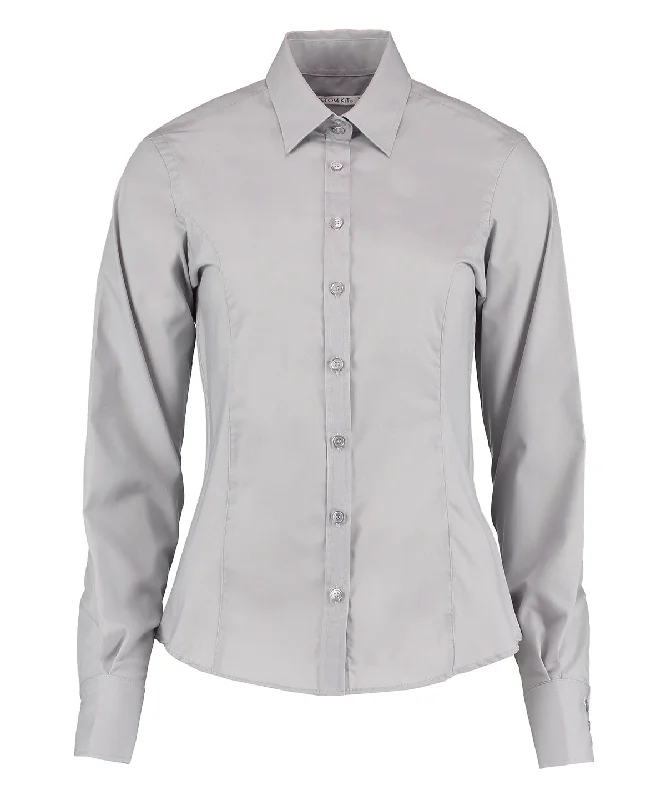 Silver Grey - Business blouse long-sleeved (tailored fit) Classic Minimalist Blouse