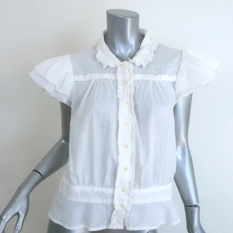 THE GREAT The Gardenia Top White Ruffled Cotton Size 3 Button-Up Blouse Feminine Puff Blouse THE GREAT The Gardenia Top White Ruffled Cotton Size 3 Button-Up Blouse Feminine Puff Blouse