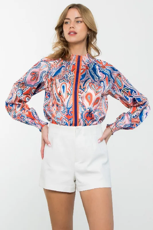 THML Smocked Neck Long Sleeve Blouse - MULTI Floral Print Blouse