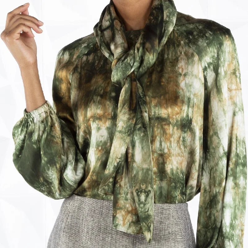 Tie Dye Camo Silk Blouse Elegant Lace Blouse