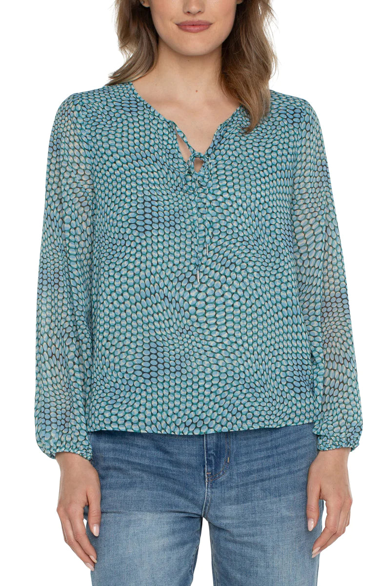 Tie Front with Shirred Back Blouse Floral Chiffon Blouse
