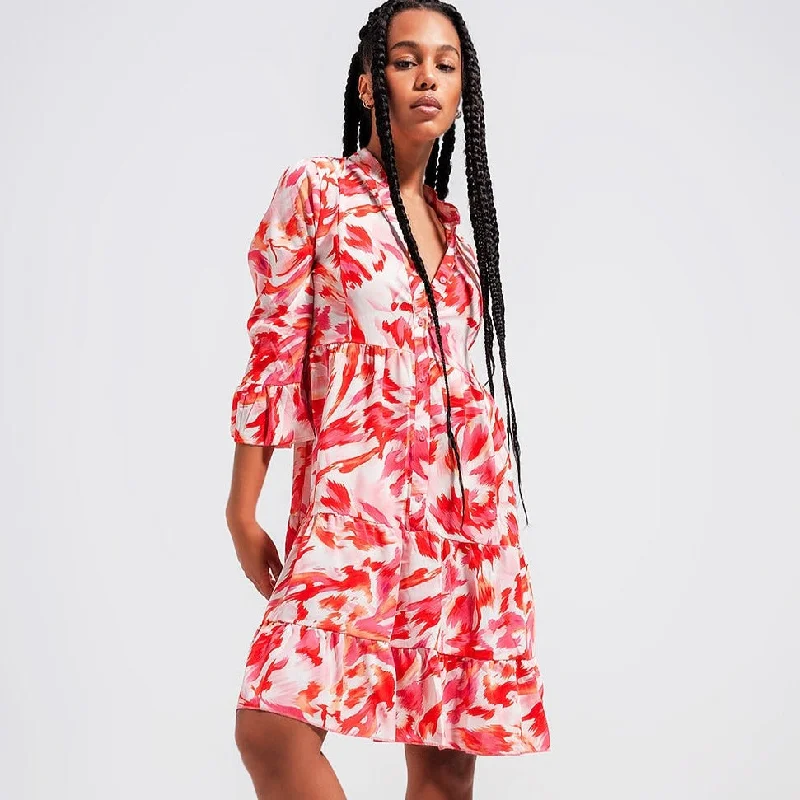 Tiered Mini Dress in Fuchsia Modern Satin Mini Dress