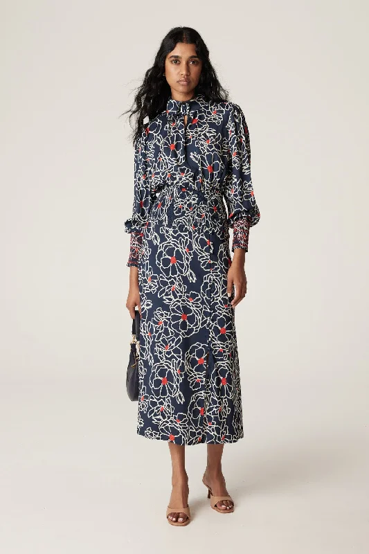 Uma Blouse - Navy Floral Double Button Blouse