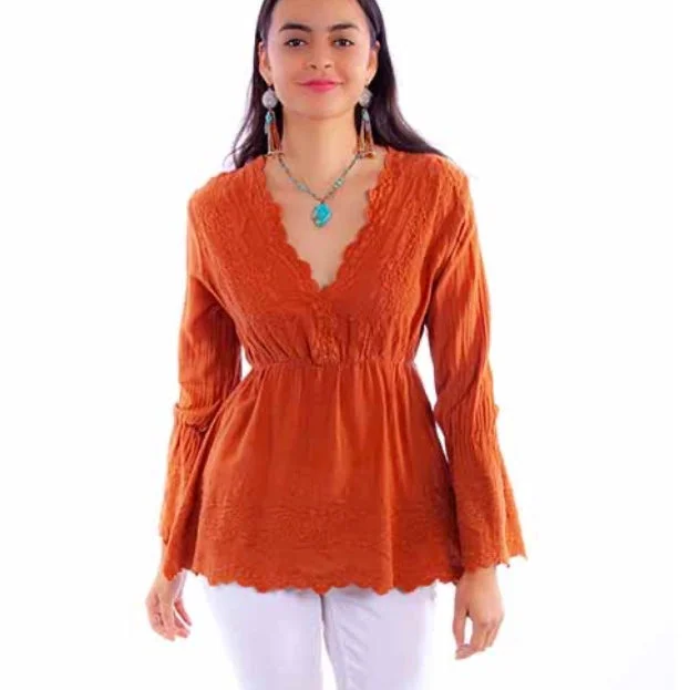 scully bell sleeve blouse Textured Cotton Blouse