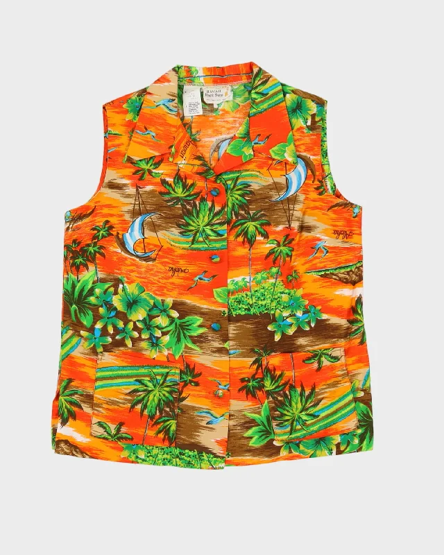 Vintage 1970s Orange and Green Hawaiian Blouse - L Vintage Lace Blouse