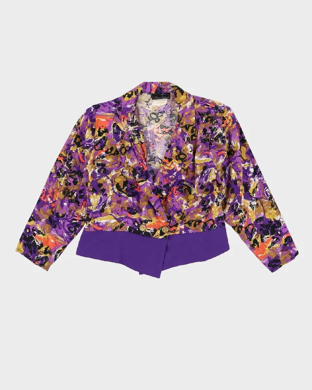 Vintage 1990s Purple Patterned Cropped Blouse - S Everyday Stylish Blouse
