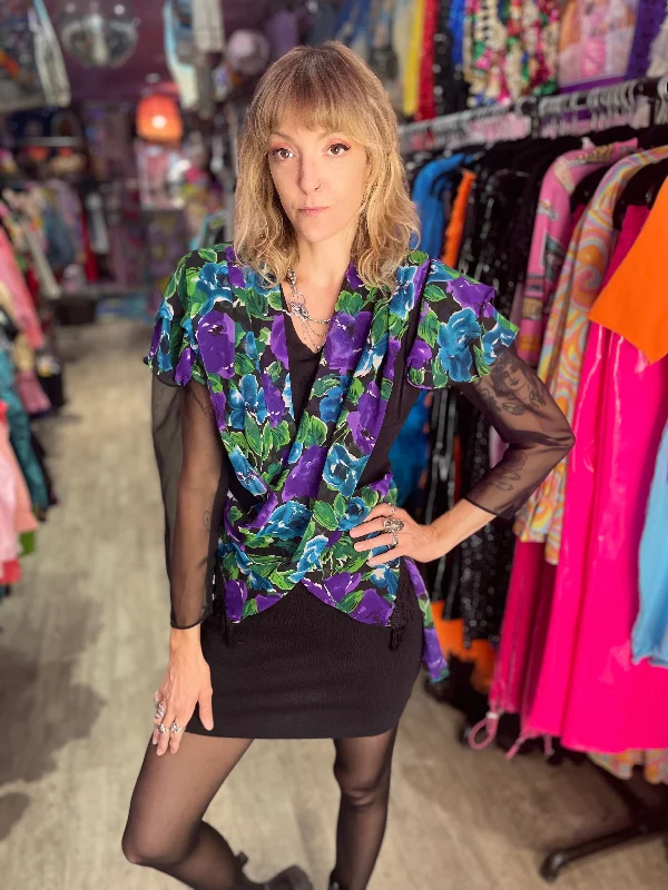 Vintage 90’s Floral Fringe Stretch Mini Dress Comfortable Ruffle Mini Dress