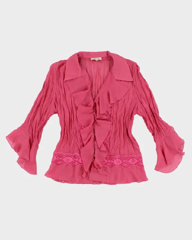 Vintage 90s Darling Pink Blouse - L Frilled Cuff Blouse