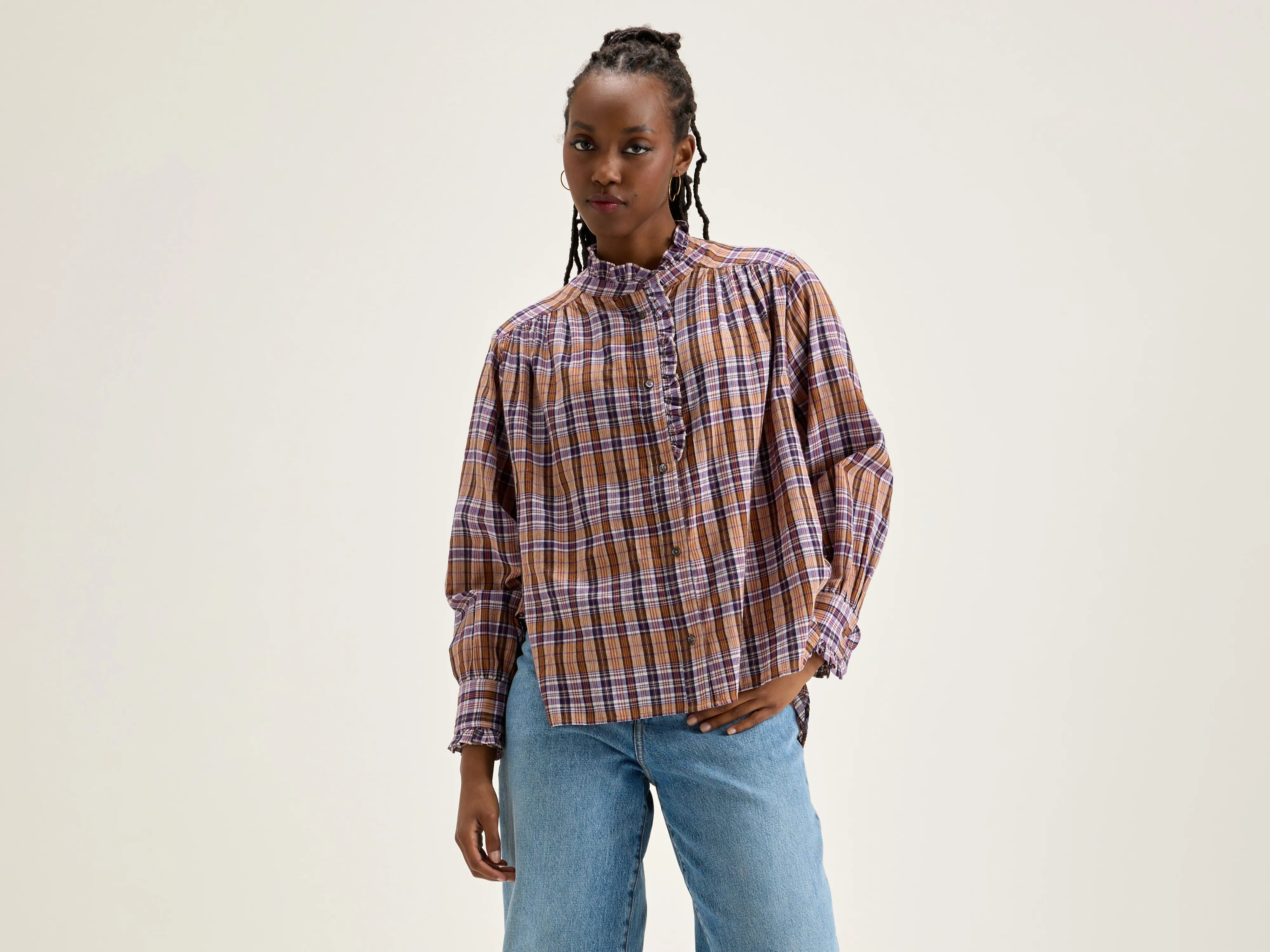 Claudia checked blouse (242 / W / CHECK A) Feminine Satin Blouse