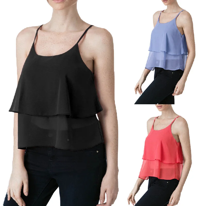 Women Girls Sleeveless Crop Tops Vest  Tank Tops Blouse Oversized Silk Blouse