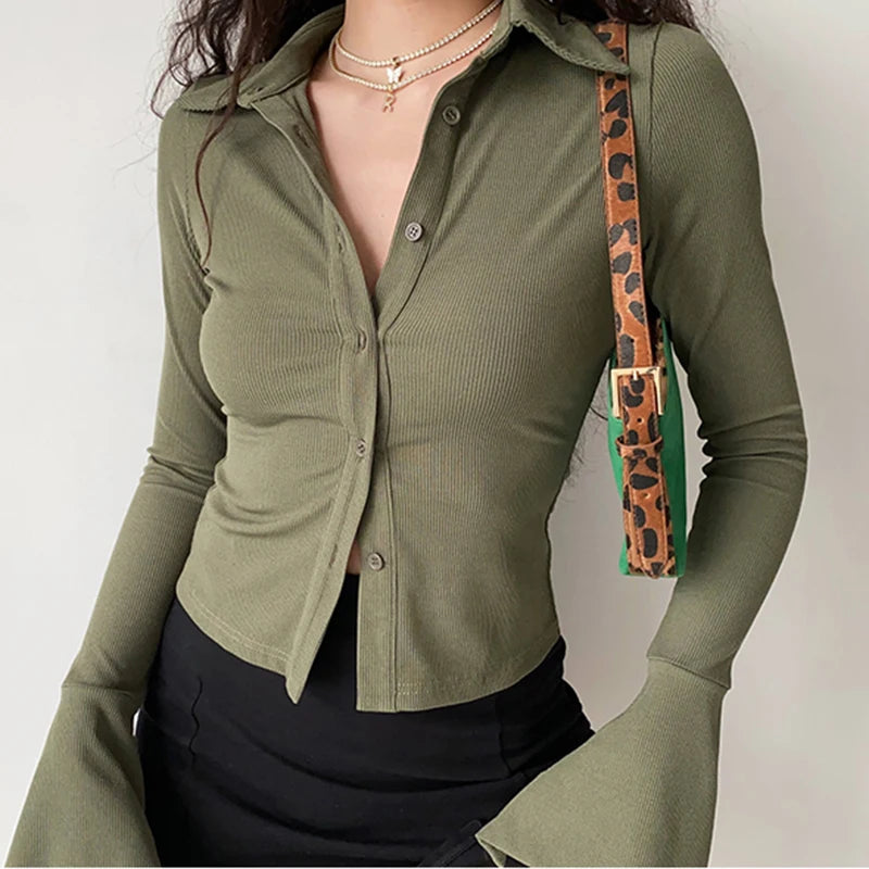 Women's Autumn Long-Sleeve Polo Blouse Elegant Office Blouse
