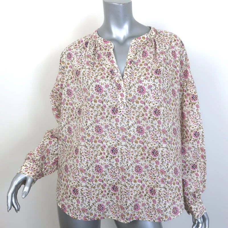 Xirena Romi Blouse Cream Floral Print Cotton Small Long Sleeve Top High Neck Blouse