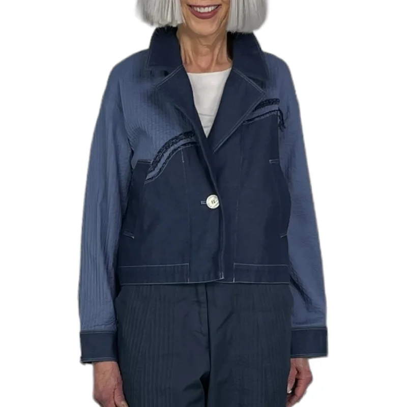 SHORT COTTON LAWN/DENIM JACKET Notch Collar Peter Pan Collar Cowl Neck