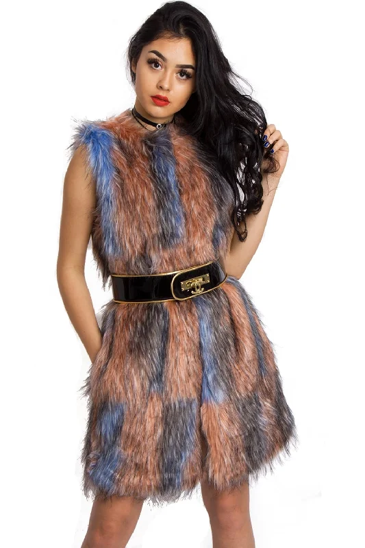 Longline Multi Colour Peach/Baby Blue Patchwork Faux Fur Gilet Waistcoat Jacket Wool Jacket Cashmere Jacket Tweed Jacket Longline Multi Colour Peach/Baby Blue Patchwork Faux Fur Gilet Waistcoat Jacket Wool Jacket Cashmere Jacket Tweed Jacket