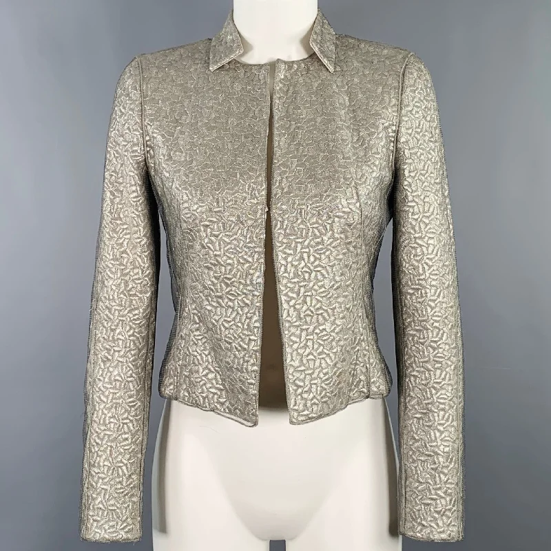 AKRIS Runway Size 4 Silver Mesh Embroidered Double Layer Jacket Blazer Faux Fur Jacket Real Fur Jacket Shearling Jacket AKRIS Runway Size 4 Silver Mesh Embroidered Double Layer Jacket Blazer Faux Fur Jacket Real Fur Jacket Shearling Jacket