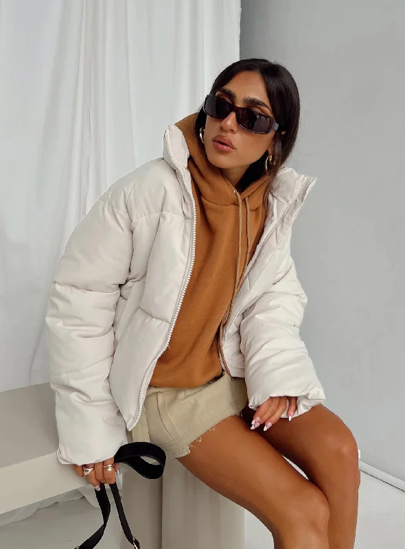 Augie Puffer Jacket Cream Satin Fabric Silk Fabric Chiffon Fabric