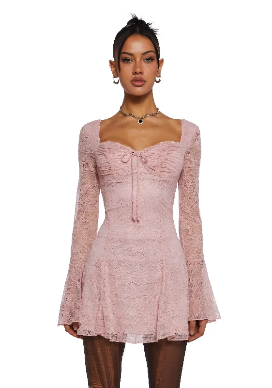 Aura Points Lace Mini Dress - Pink Casual High-Waist Mini Dress