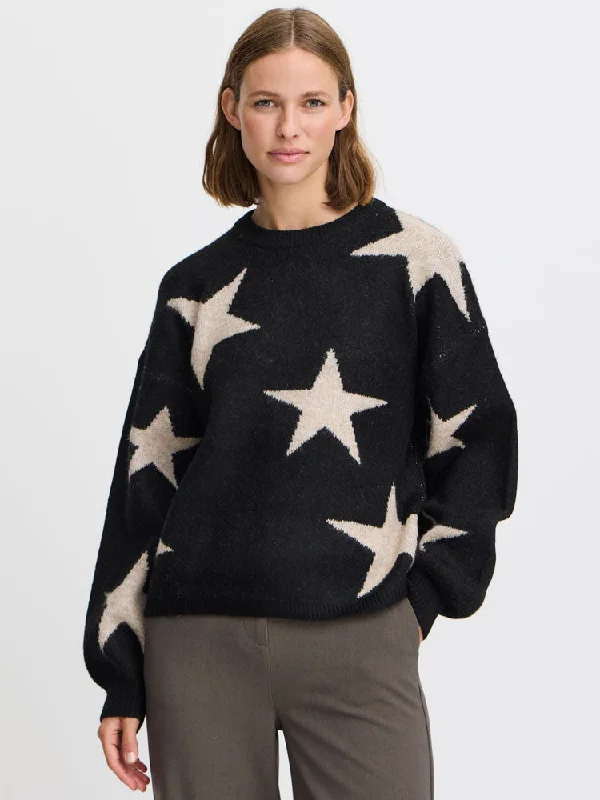 B Young BxMinya Starry Jumper Black Mix Boxy Sweater Fitted Sweater A-Line