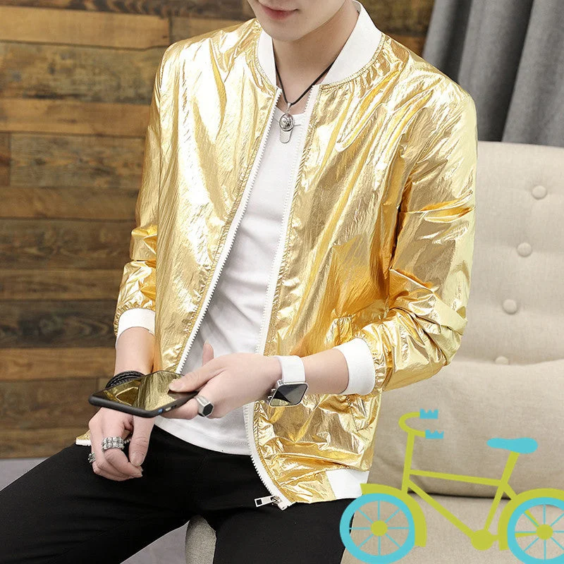 Men's Baggy Glossy Bomber Jacket, Singer Performance Wear Insulated Jacket Fitted Jacket Loose Jacket Men's Baggy Glossy Bomber Jacket, Singer Performance Wear Insulated Jacket Fitted Jacket Loose Jacket