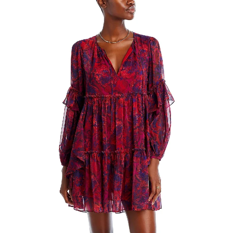 Livie Womens Chiffon Ruffled Mini Dress Trendy Mesh Mini Dress