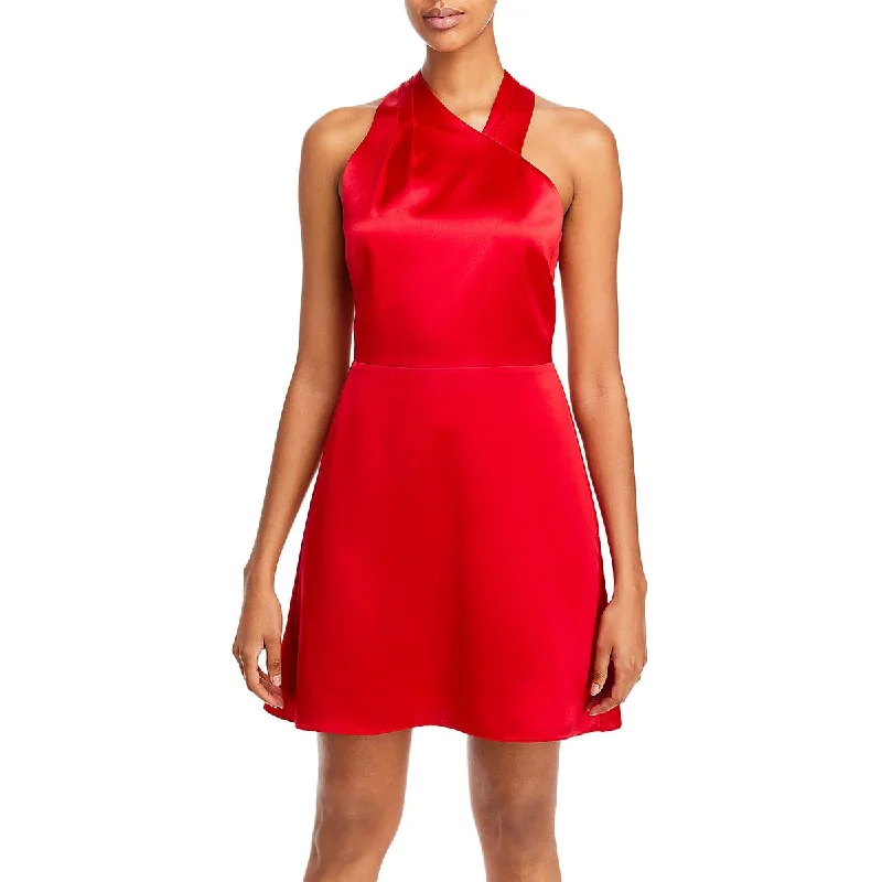 Tiffany Womens Hammered Satin Mini Dress Fashionable Mini Dress with Pockets