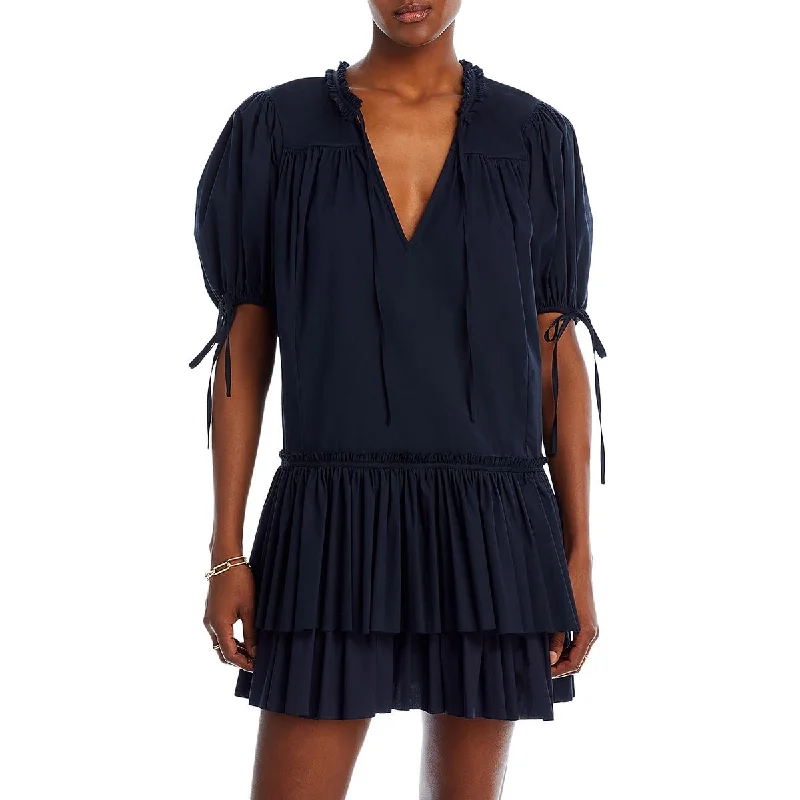 Jessalyn Womens Cotton Ruffled Mini Dress Chic Sleeveless Mini Dress