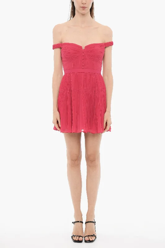 Self-Portrait Pleated Chiffon Mini Dress 42 Italian size Fashionable Boho-Chic Mini Dress