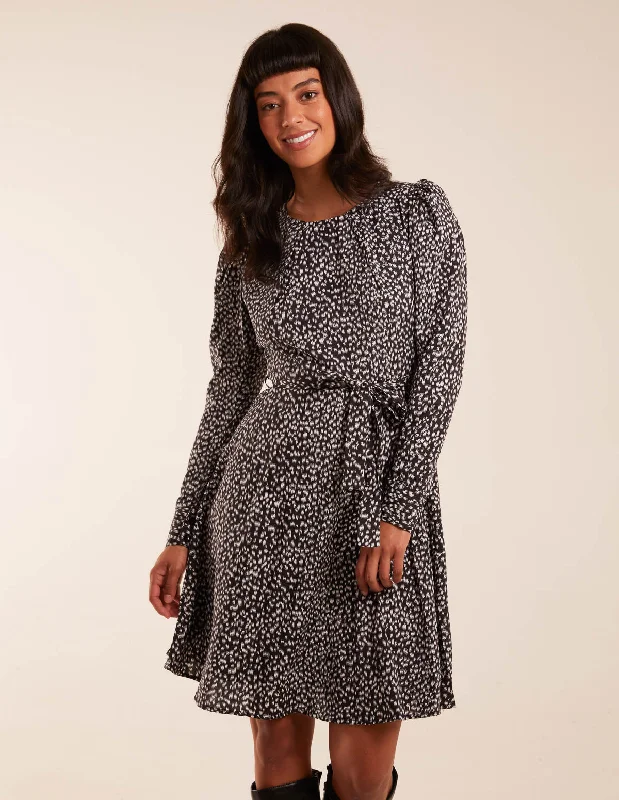 Leopard Print Round Neck Skater Mini Dress Elegant Satin Lace Mini Dress
