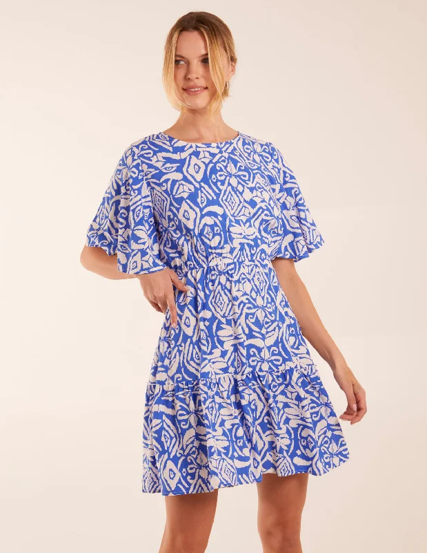 Crew Neck Aztec Tiered Mini Dress Stylish Button-Down Mini Dress