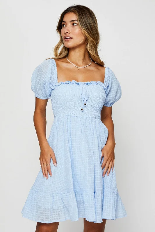 Blue Mini Dress Short Sleeve Cozy Jersey Mini Dress