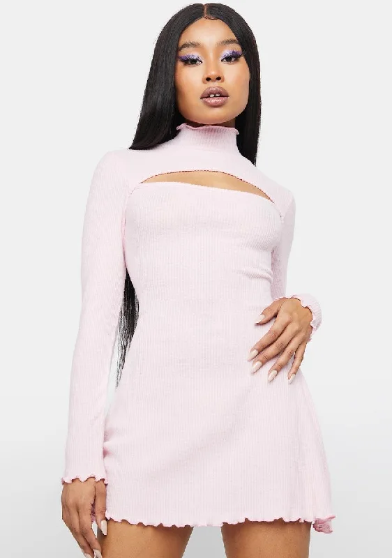 Blush Ready To Impress Mock Neck Mini Dress Cozy A-Line Mini Dress