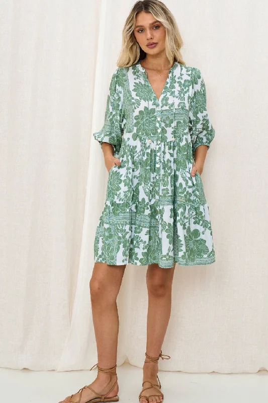 Breanna Mini Dress - Mint/White Fashionable Mini Dress with Slits