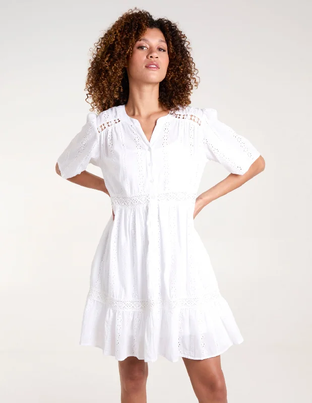 Broderie Tiered Mini Dress Trendy A-Line Mini Dress