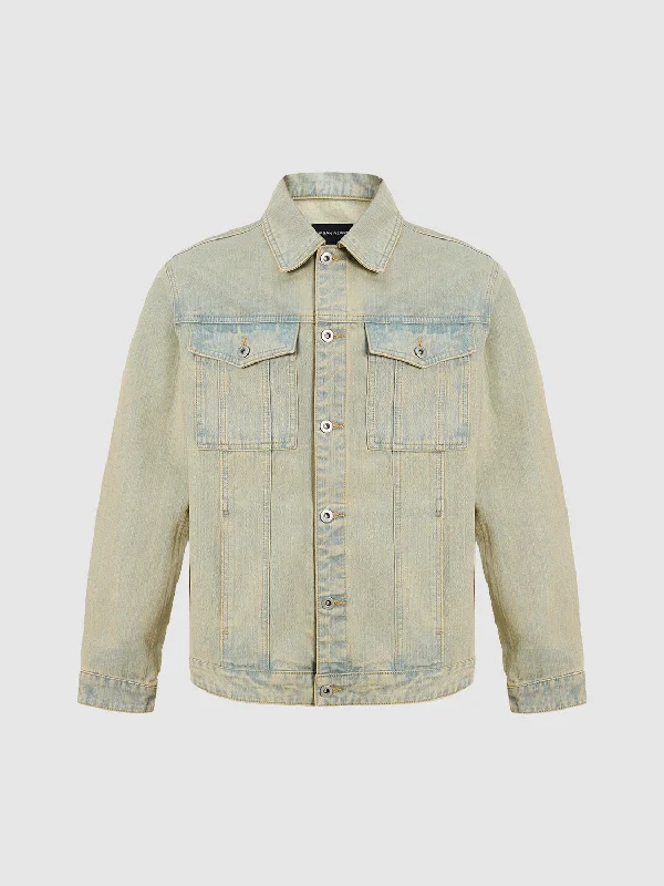 Button Up Loose Denim Jacket Denim Fabric Leather Fabric Suede Fabric