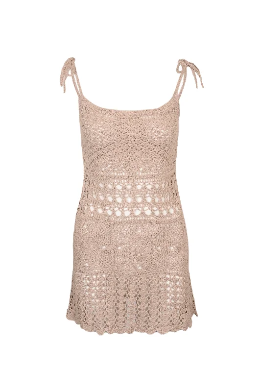 Cannelle Crochet Mini Dress Light Brown Elegant Floral-Print Mini Dress