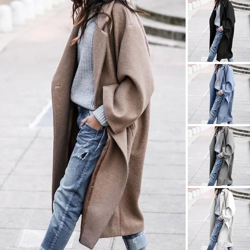 Elegant Baggy Art-Style Women's Woollen Long Jacket, Multi Colours Oversized Jacket Tailored Jacket Straight Jacket Elegant Baggy Art-Style Women's Woollen Long Jacket, Multi Colours Oversized Jacket Tailored Jacket Straight Jacket
