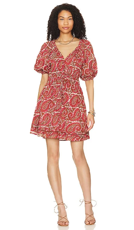 Cleobella Hazel Mini Dress in Red Comfortable Off-Shoulder Mini Dress