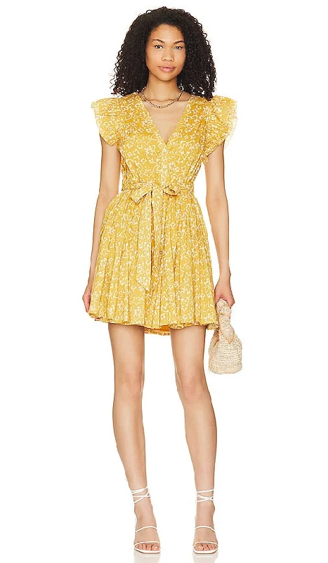 Cleobella Zia Mini Dress in Yellow Fashionable Pleated Mini Dress