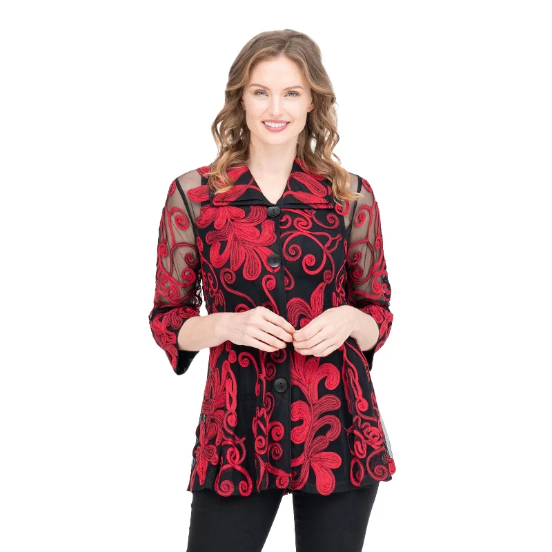 Damee Two-Tone Soutache Jacket in Red - 2394-RD Fleece Jacket Down Jacket Feather Jacket Damee Two-Tone Soutache Jacket in Red - 2394-RD Fleece Jacket Down Jacket Feather Jacket
